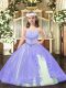 Lavender Sleeveless Tulle Lace Up Little Girl Pageant Dress for Party and Quinceanera