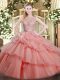 Floor Length Ball Gowns Sleeveless Watermelon Red Quinceanera Gowns Backless