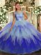 Multi-color Ball Gowns Scoop Sleeveless Organza Floor Length Backless Beading and Ruffles Ball Gown Prom Dress