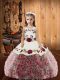 Straps Sleeveless Fabric With Rolling Flowers Pageant Gowns For Girls Embroidery and Ruffles Lace Up
