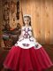 Customized Coral Red Ball Gowns Organza Straps Sleeveless Embroidery Floor Length Lace Up Little Girl Pageant Dress