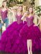 Gorgeous Beading and Ruffles 15 Quinceanera Dress Fuchsia Lace Up Sleeveless Floor Length