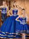 Floor Length Lace Up Quinceanera Gown Blue for Military Ball and Sweet 16 and Quinceanera with Embroidery