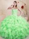 Modern Apple Green Organza Lace Up Sweetheart Sleeveless Floor Length Sweet 16 Dress Beading and Ruffles