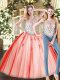 Two Pieces Ball Gown Prom Dress Red Scoop Tulle Sleeveless Floor Length Zipper