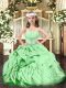 Customized Floor Length Lace Up Little Girl Pageant Dress Green for Party and Quinceanera with Beading and Ruffles