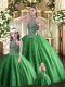 Dark Green Sweet 16 Dress Military Ball and Sweet 16 and Quinceanera with Beading Halter Top Sleeveless Lace Up