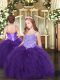 Purple Tulle Lace Up Spaghetti Straps Sleeveless Floor Length Little Girl Pageant Gowns Appliques and Ruffles
