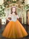 Adorable Scoop Sleeveless Little Girl Pageant Dress Floor Length Beading Orange Tulle