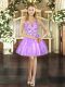 High Class Sleeveless Tulle Mini Length Lace Up Prom Gown in Lilac with Beading and Ruffles