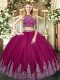 Suitable Fuchsia Sleeveless Beading and Appliques Floor Length 15 Quinceanera Dress
