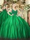 Sleeveless Satin Floor Length Backless Sweet 16 Quinceanera Dress in Dark Green with Beading and Lace