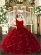 Scoop Sleeveless Pageant Dress for Teens Floor Length Beading and Ruffles Wine Red Organza