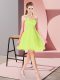 Custom Made Organza Asymmetric Sleeveless Zipper Beading and Hand Made Flower Dress for Prom in Yellow Green