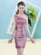 New Arrival Fuchsia One Shoulder Zipper Sequins Prom Evening Gown Sleeveless