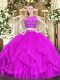 Affordable Red Zipper Quinceanera Gowns Beading and Ruffles Sleeveless Floor Length