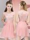 Baby Pink Side Zipper Bridesmaids Dress Lace Sleeveless Mini Length
