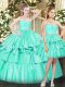Customized Sleeveless Floor Length Ruching Lace Up 15 Quinceanera Dress with Aqua Blue