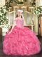 Unique Hot Pink Lace Up Off The Shoulder Beading and Ruffles Winning Pageant Gowns Organza Sleeveless