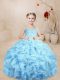 Luxurious Floor Length Baby Blue Little Girl Pageant Dress Straps Sleeveless Lace Up