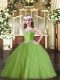 Straps Sleeveless Pageant Gowns For Girls Sweep Train Beading Tulle