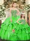 Perfect Sweetheart Sleeveless Vestidos de Quinceanera Floor Length Beading and Ruffled Layers Green Organza