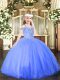 Sleeveless Floor Length Beading Lace Up Child Pageant Dress with Blue