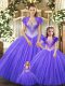 Purple Lace Up Straps Beading Quinceanera Dresses Tulle Sleeveless