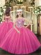New Style Ball Gowns Little Girl Pageant Gowns Hot Pink Straps Tulle Sleeveless Floor Length Lace Up