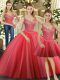 Coral Red Straps Lace Up Beading Sweet 16 Quinceanera Dress Sleeveless