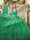 Turquoise Scoop Side Zipper Beading and Embroidery and Ruffled Layers 15 Quinceanera Dress Sleeveless