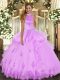 Trendy Ball Gowns Quinceanera Dress Lilac Halter Top Tulle Sleeveless Floor Length Backless