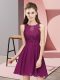 Affordable Dark Purple Sleeveless Mini Length Appliques Zipper Dama Dress