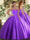 Eggplant Purple Sleeveless Floor Length Beading and Appliques Lace Up Quince Ball Gowns