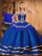 Blue Lace Up Sweetheart Embroidery Ball Gown Prom Dress Satin and Tulle Sleeveless