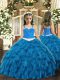 Fashion Straps Sleeveless Organza Girls Pageant Dresses Appliques and Ruffles Lace Up