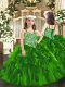 Custom Designed Green Sleeveless Beading and Ruffles Floor Length Pageant Dress for Girls