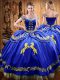 Royal Blue Off The Shoulder Lace Up Beading and Embroidery 15th Birthday Dress Sleeveless