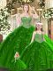 Chic Ball Gowns Sweet 16 Dress Green Sweetheart Tulle Sleeveless Floor Length Lace Up