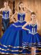 Floor Length Three Pieces Sleeveless Blue Quince Ball Gowns Lace Up