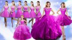 Sumptuous Beading and Ruffles Ball Gown Prom Dress Fuchsia Lace Up Sleeveless Floor Length