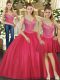 Extravagant Floor Length Hot Pink Sweet 16 Dresses Straps Sleeveless Lace Up