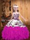 Simple Fuchsia Pageant Dress for Girls Party and Sweet 16 and Quinceanera and Wedding Party with Embroidery and Ruffles Straps Sleeveless Lace Up