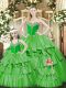 Artistic Floor Length Lace Up Quinceanera Gowns Green for Military Ball and Sweet 16 and Quinceanera with Beading and Ruffled Layers