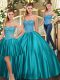 Unique Sweetheart Sleeveless Lace Up Quinceanera Dresses Teal Tulle