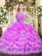 Halter Top Sleeveless Zipper 15th Birthday Dress Lilac Tulle
