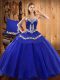 Blue Ball Gowns Sweetheart Sleeveless Tulle Floor Length Lace Up Ruffles 15th Birthday Dress