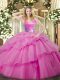 Pretty Lilac Sleeveless Ruffled Layers Floor Length Quince Ball Gowns