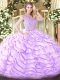 Beading and Ruffled Layers Ball Gown Prom Dress Lavender Zipper Sleeveless Sweep Train