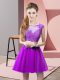 Fabulous Mini Length Eggplant Purple Prom Dresses Tulle Sleeveless Appliques